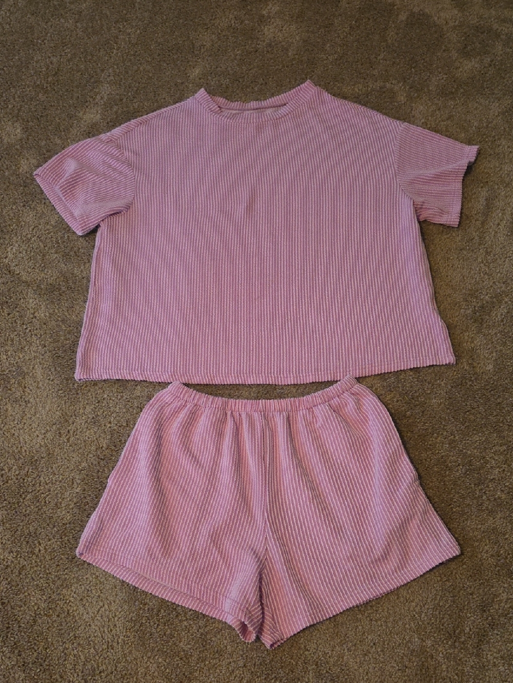 Pink Ribbed Lounge Set - Top & Shorts
